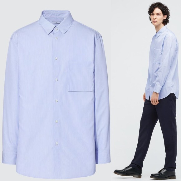 Jil Sander Other - Jil Sander +J Supima Cotton Button Up Long-Sleeve Shirt Men XS Microstripe Blue
